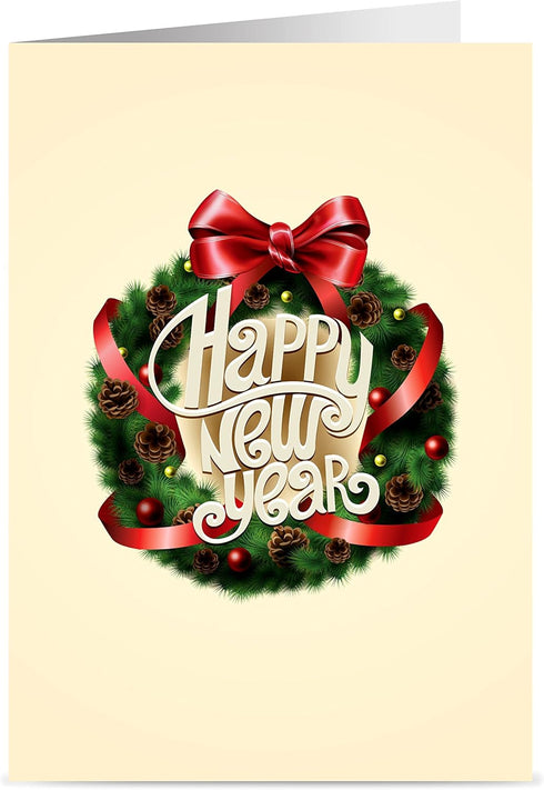 New Year Cards - Set of 18 Heavy Stock 5x7 Holiday Cards & Envelopes