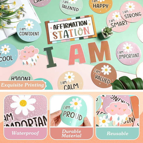 Frienda Boho Affirmation Station Bulletin Board Set, Motivational Posters and Positive Affirmations for Classroom