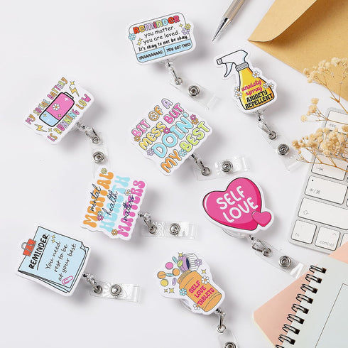 8PCS Cute Funny Retractable Badge Reel - Nursing Retractable Badge Holders Alligator Clip Accessories, Healthcare