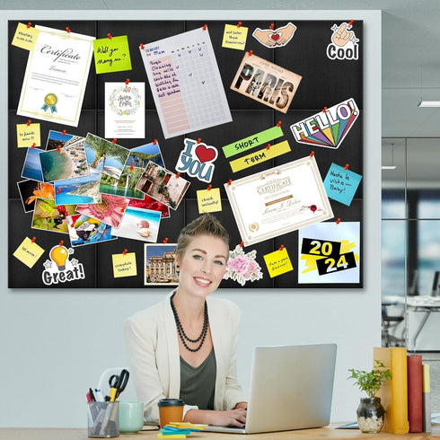 Large Cork Board Substitute, 48"x24" Bulletin Board, 8 Pack Black Felt Board for Home & Office Wall Decor with Noise