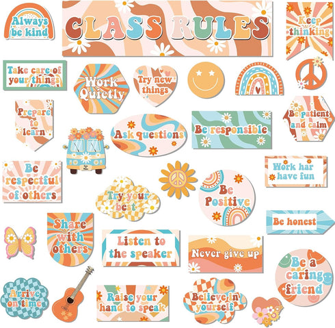 Class Rules Bulletin Board Decorations Groovy Motivational Cutouts for School Home Wall Decor
