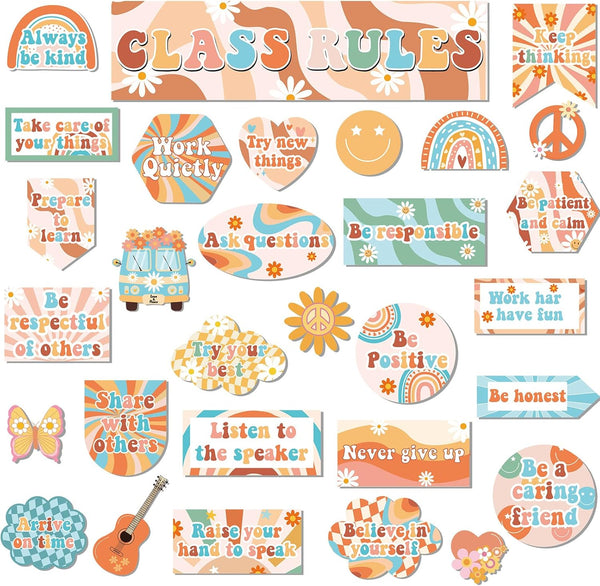 Class Rules Bulletin Board Decorations Groovy Motivational Cutouts for School Home Wall Decor
