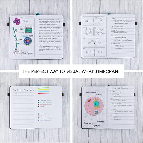 Coeus Journal A5 Half Dot Grid/Half College Ruled Notebook, 3-Pack, Extra Thick 160GSM Paper, Dry Erase Sheet, Black