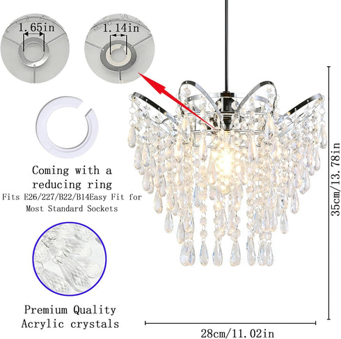 2-Tiers H13.78''X D11.02'' Chandelier Shades, Mini Crystal Shade, Acrylic Beaded Hanging Lampshade, Modern Pendant