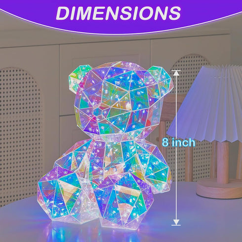 Aladdinas LED Night Light, Holographic Iridescent Diamond Design, Ready to Gift, Lamp Present, Nursery, Decor (Teddy