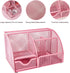 Pink Desk Organizers and Accessories, Mesh Office Supplies Set with Tape Dispenser, Stapler, Phone Holder, Scissors