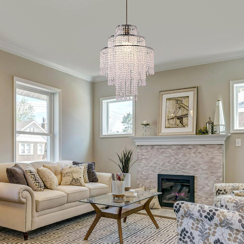 SEEYUAN 3 13.7''*H17.7'' Tiers Acrylic Chandeliers lamp Shade, Acrylic Beaded Chandelier,Pendant Ceiling Light Shade
