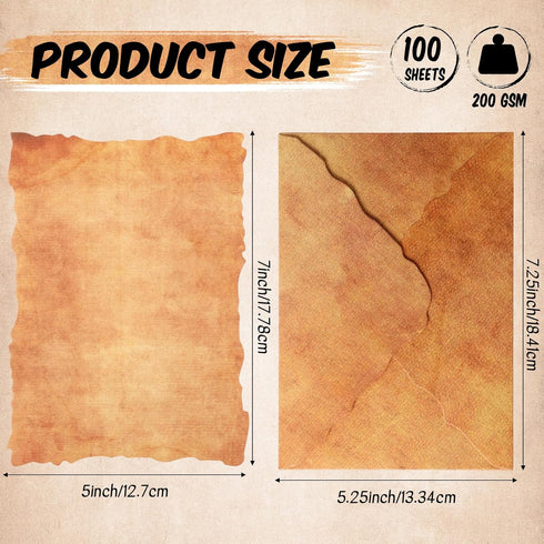 Seajan 100 Sets Antiqued Envelope with Deckle Edge, Vintage Envelopes for Writing Invitations, Crafts