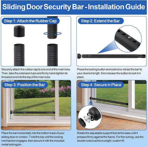 Povtulu 17-50 inches Sliding Door Security Bar, Window Security Bar with Rubber Tips, Sliding Door Lock Bars for Window