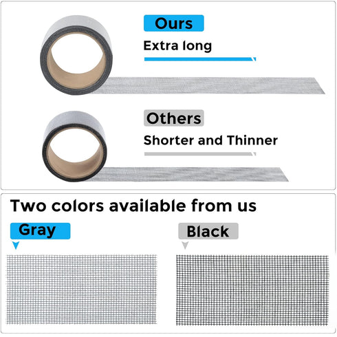Grey Window Screen Repair Tape, 2 in X 15 FT (180IN) Strong Adhesive Kit for Windows or Doors Screen Repair