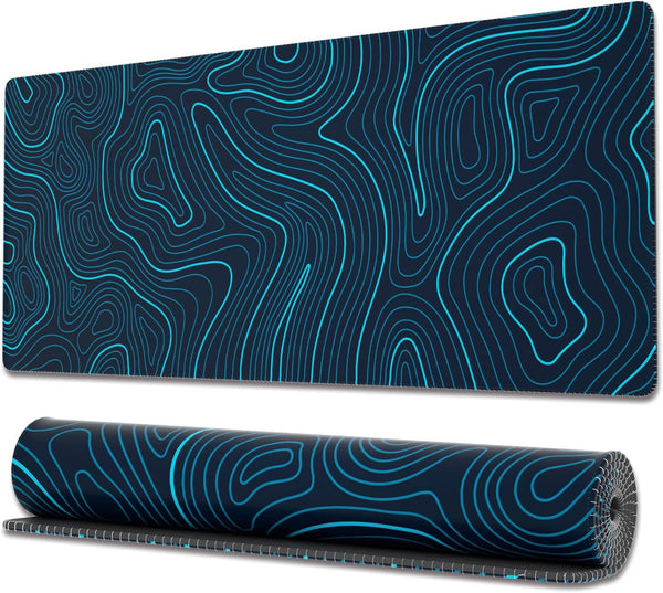 Ovenbird Gaming Mouse Pad, Topographic Map Blue, Extended XL with Anti-Slip Base, 31.5 x 11.8 in, Cool Large Mouse Pad