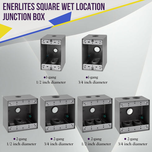 ENERLITES Weatherproof Outlet Box, Outdoor Electrical Box with Three 1/2-in Threaded Outlets, 1-Gang