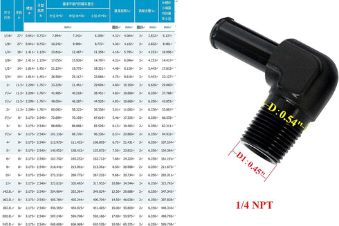 1/4" NPT Male to 3/8" Hose Barb Fitting Adapter - 90 Degree Aluminum Black for 6AN Push on Hose
