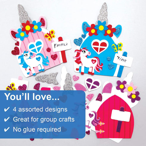 AX667 Pack 4, Baker Ross Unicorn Fairy Door Kits - of Creative Arts and Crafts for Kids Storytelling, Making