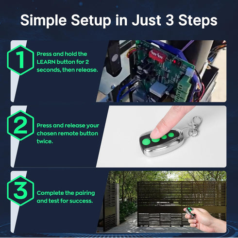 CreaCity M12 4-Button (2-Pack) Remote Control Transmitter for Swing/Sliding Gate Opener, Compatible with Lockmaster