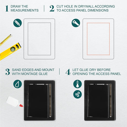 8" x 10" Black Plastic Access Panel, Service Shaft Door Panel for Plumbing, Electricity, Heating Access
