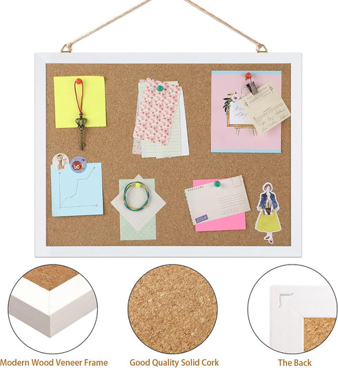 FEBSNOW Cork Board Bulletin Board, 15.7 x 12 Inches with White Frame, Hanging Pin for Office