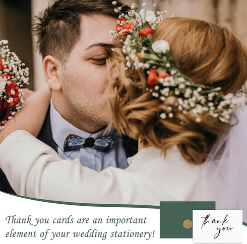 50 4 6 AZAZA PK Thank You Cards with Envelopes,Green Envelopes and Gold Stickers Thank You Notes,Minimalistic Thank You