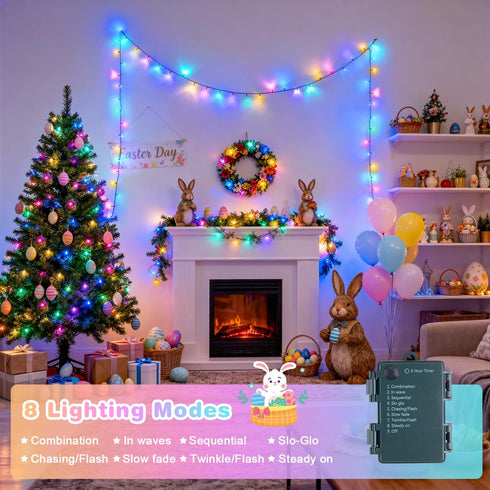 4 Pack 50 16.5ft Easter Lights Battery Operated, LEDs Pastel String Lights Indoor Outdoor Waterproof, Green Wire