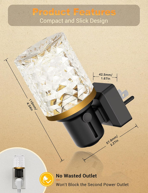 Dimmable 0-100LM JandCase LED Night Light Amber, Night Lights Plug into Wall, Modern Nightlight with Auto On Off Light