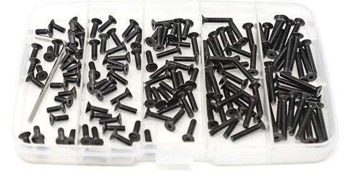 iexcell 125 Pcs M3 Alloy Steel Hex Socket Flat Head Cap Screws Bolts Assortment Kit, Black Oxide Finish