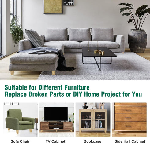 FoDau770 5/16"-18 3 Inch, Set 4, Bolts Square Furniture Legs Ash Wood Legs for Furniture of Mid Century Modern Feet