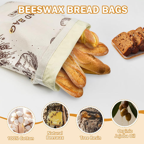 WERPEKA 2-Pack 13x17 Inch Beeswax Bread Bags for Homemade Bread, Reusable Sourdough Bread Storage Bags - Eco-Friendly