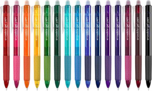 Vanstek 15 Colors Retractable Erasable Gel Pens, Fine Point 0.7mm, Premium Comfort Grip for School Supplies