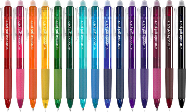 Vanstek 15 Colors Retractable Erasable Gel Pens, Fine Point 0.7mm, Premium Comfort Grip for School Supplies