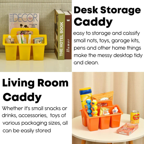 6 Pack 4 6 ALINK Classroom Caddy Storage Basket with Handle, Plastic Arts Office Crafts Caddy Compartments for Kids