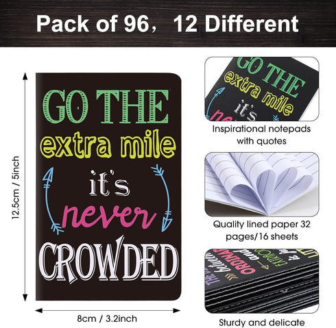 Inspirational Notepads - Mini Motivational Notebook, Small Pocket Journal Notepads, 12 Styles, 96 Pieces