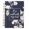 Inspirational Spiral Journal Notebook for Women, It is Well, Navy Blue Floral, 192 Ruled Pages, Large Hardcover