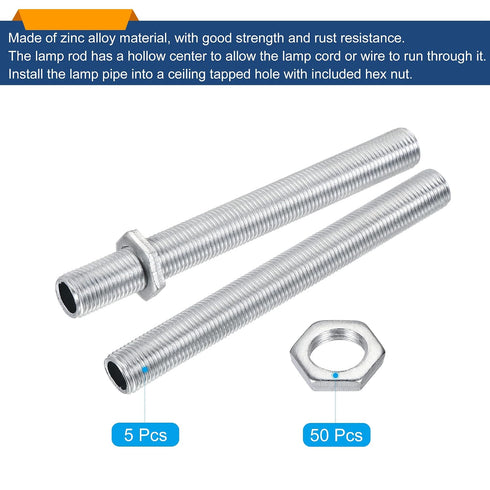 MECCANIXITY 3.54 Inch M10 M10 1 Set Lamp Pipe, Long All Thread Extension Rod for Chandelier Pendant Lights with Hex Nut