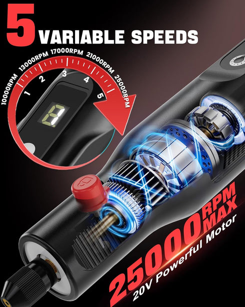 18V 25000RPM 5-Speed 108 Ecarke Cordless Rotary Tool Kit Compatible with Milwaukee Battery, & Accessories, Dog Nail