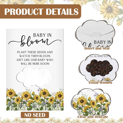 Fumete 50 Pcs Baby Shower Seed Packet Baby in Bloom Kraft Bags with Window for Gender Reveal Party (Sunflower)