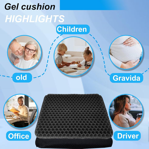 Yimiyaa Gel Seat Cushion, Double Thick Egg Gel Cushion for Pressure Pain Relief, Breathable Wheelchair Cushion Chair