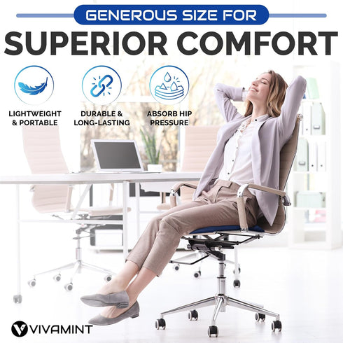 VIVAMINT Tailbone Large Gel Seat Cushion for Long Sitting, Cooling Gel Cushion for Office Chair, Sciatica Coccyx Pain