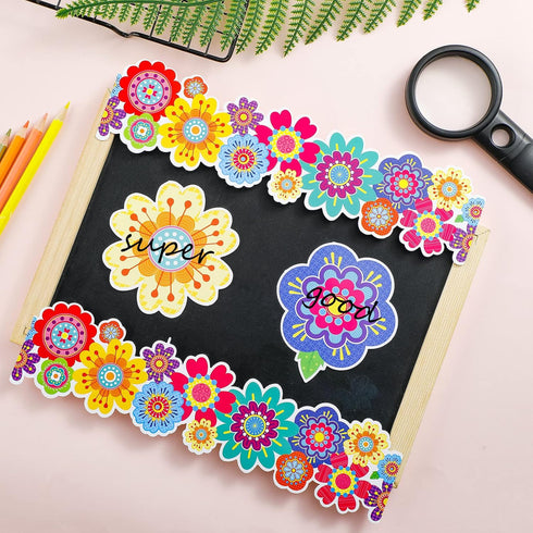 Pajean 67 Pieces Spring Flower Bulletin Board Decoration Set, 37ft Borders and 27 Flower Cutouts for Wall Decoration