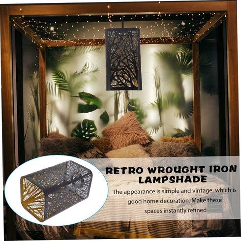 DOITOOL Metal Small Lamp Shade with Tree Pattern Wrought Hollow Carved Lampshade for Pendant Floor Table Lamps