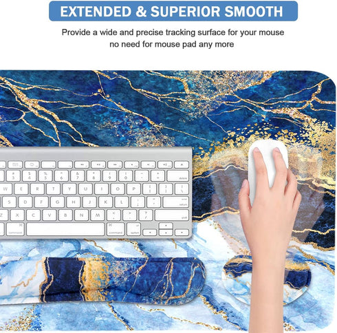 Ergonomic Large Mouse Pad and Keyboard Wrist Rest, 4-in-1 Gaming Desk Pad with Wrist Support - Light Blue