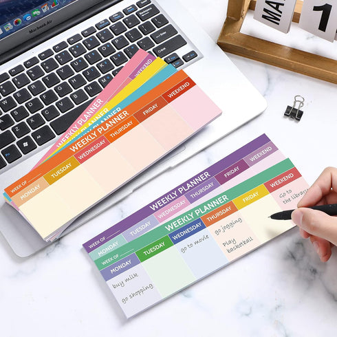 Geyee 300 Sheets Weekly Calendar Pad, 2.8 x 9.5 Inch Horizontal Weekly Planner Sticky Notes for Studying Office
