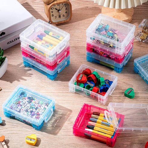 Suzile 25 Pcs Plastic Crayon Boxes with Snap Lids, Stackable Crayon Organizers for Art Crafts and Office Supplies