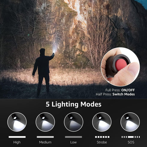 Lepro LED Flashlights LE2000, High Lumen, 5 Lighting Modes, Waterproof Pocket Size Flashlight, 2 Pack for Outdoor