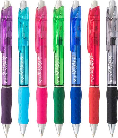 Pentel RSVP Super RT Ballpoint Pen - 0.7mm Fine Line - Pink Ink - Pack of 12