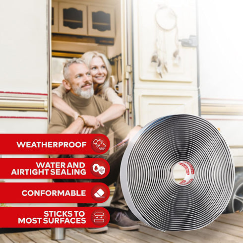Butyl Tape RV Black, 3/4 in x 45 Ft, 1/8 in Thick, Leak Proof Butyl Putty Tape
