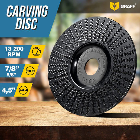 GRAFF Premium Wood Carving Disc 4 1/2 Inch for Angle Grinder, Shaping and Grinding Wheel for Wood and Plastic