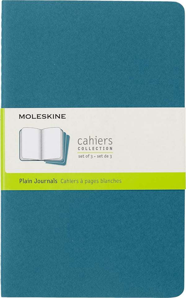 Moleskine Cahier Journal, Soft Cover, Large (5" x 8.25") Plain/Blank, Brisk Blue, 80 Pages (Set of 3)