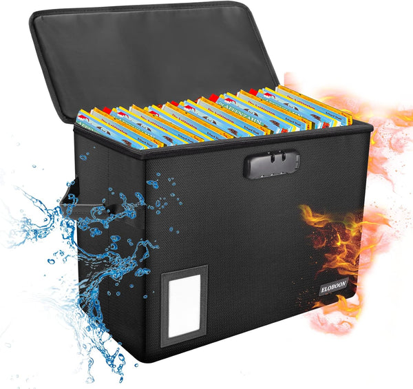 ELOBOON Fireproof & Water-Resistant Comic Book Storage Box with Lock and Label Window, Moistureproof Short Box Holds