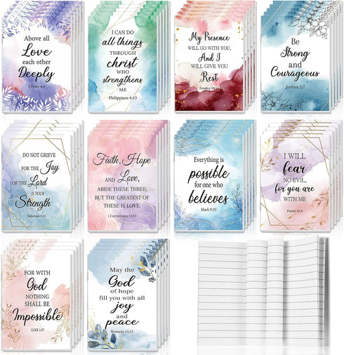 CHENGU 50 Pack Christian Notebooks, Small Pocket Bible Journals for Women Men, Inspirational Notepads (Gilded Style)