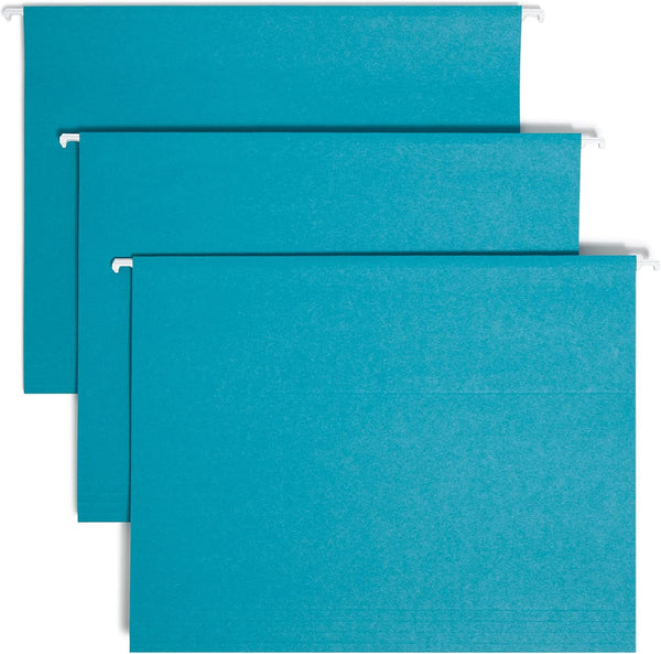 Smead Colored Hanging File Folder, 1/5-Cut Adjustable Tab, Letter Size, Teal, 25 per Box (64074)